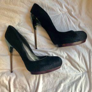 Ferragamo pony hair platform pumps